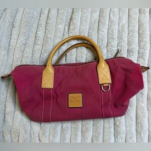 Vintage Dooney & Bourke Burgundy Canvas Satchel with Tan Leather Handles